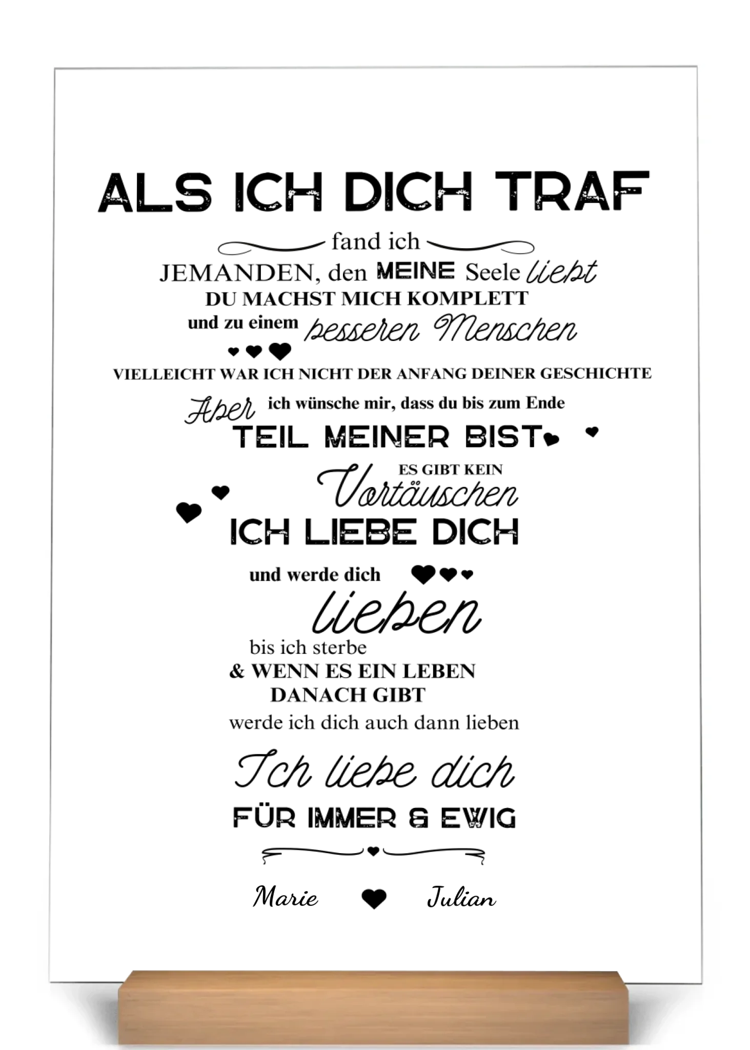 "Liebesgeständnis" - Personalisierte Acryltafel